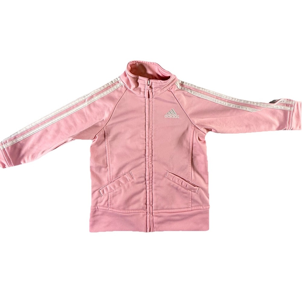 Adidas Baby Girls Jacket 18 Months Pink White Stripes Full Zip Track Jacket
